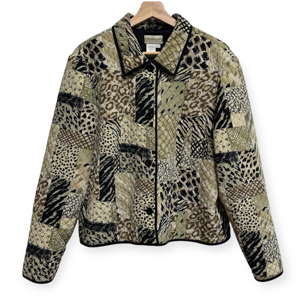 Coldwater Creek 100% Silk Patchwork Animal Print Quilted Jacket Size 18